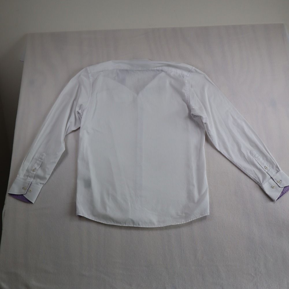 Martin Gordon Shirt Large White Long Sleeve Contemporary Fit Purple Trim Accent - Picture 4 of 9